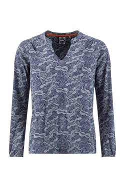 Weird Fish Brooke Organic Cotton Printed V Neck Jersey Top Mid Blue Size 8