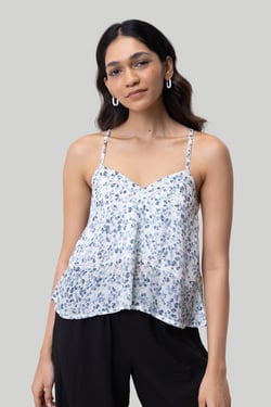 V-neck Lace Camisole in Blue Florals - Poetry in Motion / 2XL