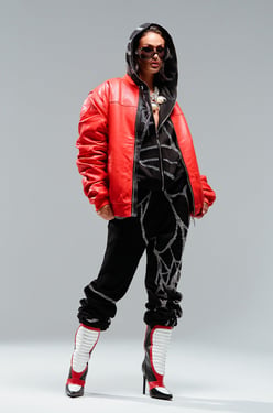 AKIRA Spider Sequin Detail Jogger Pants | Black | Size Medium