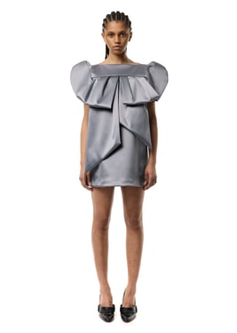 SATIN BOW DRESS GREY - XL