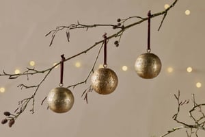 nkuku Manya Metal Round Baubles Set Of 3 | Christmas Decorations | Black