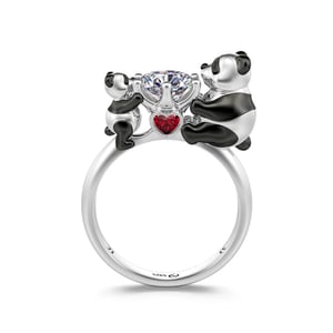 Jeulia Hug Me "Powerful Love" Mom and Baby Panda Round Cut Sterling Silver Ring