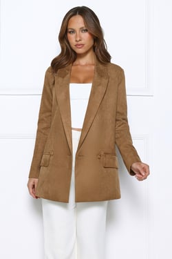 Effortlessly Professional Suede Long Sleeve Blazer Brown