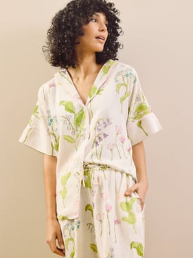 Womens Linen Blend Oversize Pyjamas Cream Mayflower - 3XL / 22-24 / Cream
