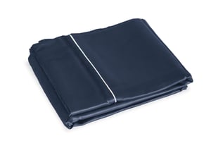 Midnight Blue Pure Silk Flat Sheet - Ivory Piping - Emperor / Ivory