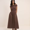 Brown Draped Off Shoulder Beth Midi Dress