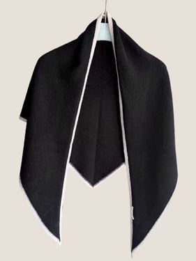 Wool Contrast Stitch Shawl Scarf - Jet Black / One Size