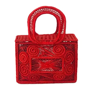 Caracoli Box Handwoven Iraca Purse - Solid Color / Red