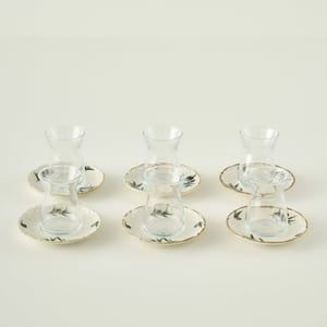 Olive Tea Glass Set with Saucers (6-Piece)