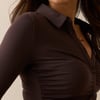 Brown Button Down Jersey Top