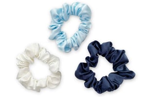 Midnight Blue / Ivory / Pastel Blue Silk Scrunchies Set - Ivory/PastelBlue/MidnightBlue