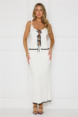 Polar Party Knit Maxi Skirt White