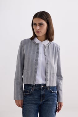 Lady Jacket in Grey Cotton Tweed - Silver Strides / 3XL