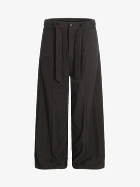Vintage Corduroy Belted Pleated Baggy Pants - Coffee / L