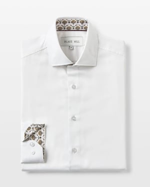 White Sateen Shirt with Yellow Flora Accents