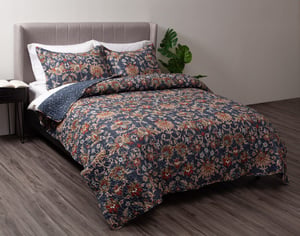 QE Home Alouette Recycled Polyester Coverlet Set, Floral, Blue, King