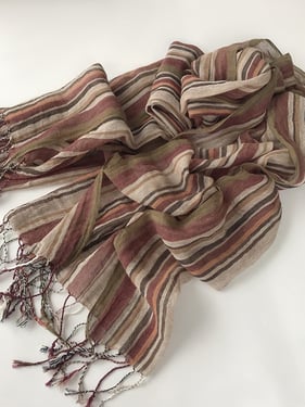 Cotton Linen Striped Lightweight Soft Scarf - Brown Stripe / One Size
