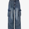 Retro Washed Cargo Multi-Pocket Straight Jeans - Blue / M