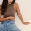 Brown Cropped Ribbed Racer Vest