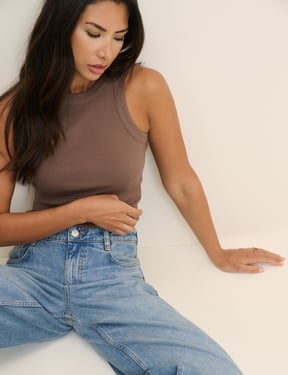 Brown Cropped Ribbed Racer Vest