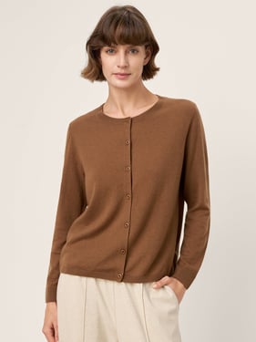 100% Extra-Fine Merino Wool Buttoned Knit Cardigan CAYLA - Walnut / L