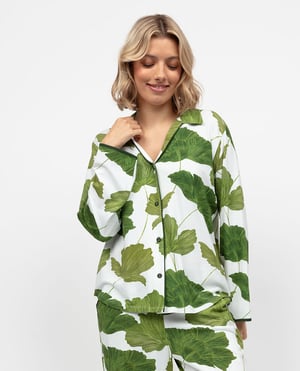 Olive Womens Leaf Printed Jersey Pyjama Top - 28
