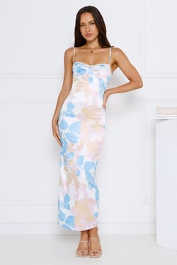 Twilight Reverie Satin Midi Dress Blue