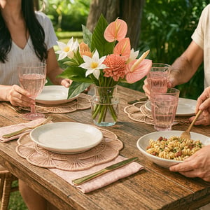 Petal Perfection Handwoven Iraca Placemat - Solid Color (one color) / Pink