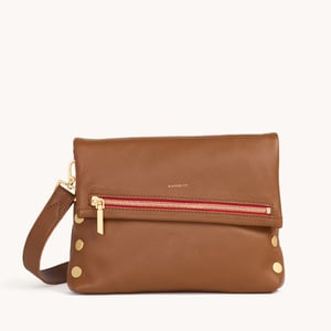 Hammitt VIP Mahogany Pebble Brushed Gold Red Zip Med