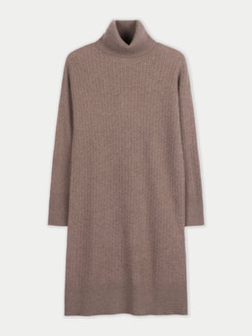 Organic Color Seamless T-Neck Cashmere Dress - 2XL / taupe / WK1023-57