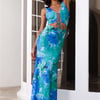 Refreshing Splash Mesh Maxi Dress Blue