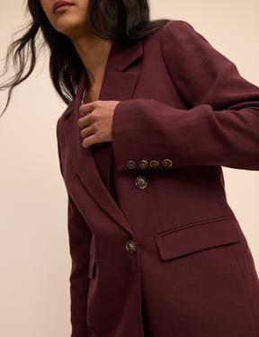 Burgundy Double Breasted Linen-Blend Alicia Blazer