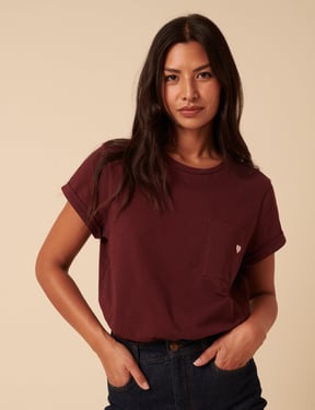 Burgundy Heart Embroidered T-Shirt