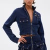 AKIRA Something Better Denim Zip Up Top | Size Medium
