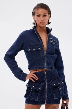AKIRA Something Better Denim Zip Up Top | Size 1X