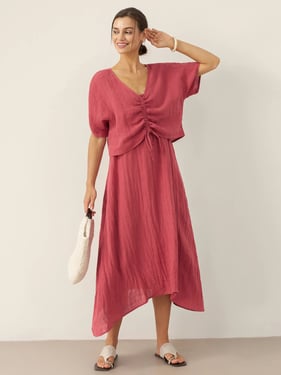 100% Linen Strappy Maxi Dress & Cover-Up Set UNA - Pomegranate Red / XXL