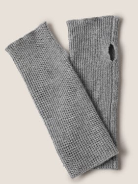 100% Cashmere Fingerless Knit Gloves - Mid Gray / One Size