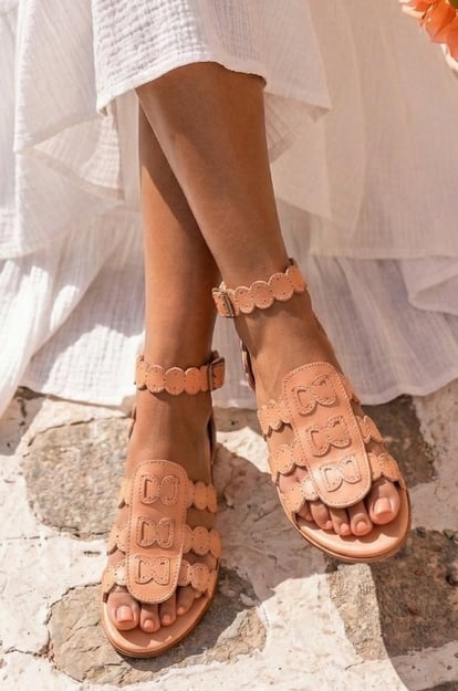 Spell Scalloped Leather Sandals