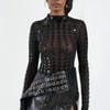 AKIRA Not My Fault Long Sleeve Mesh Bodysuit | Black | Size 2X