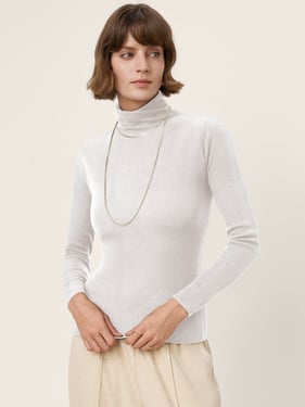 100% Extra-Fine Merino Wool Turtleneck Knit Sweater JOLENE - Optic White / L