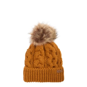 Barbour Womens Penshaw Cable-Knit Beanie Hat Mustard