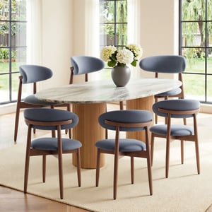 COLAMY NOYA Mid-Century Modern Upholstered Dining Chair - Blue / Set of 6 ($81/pc)