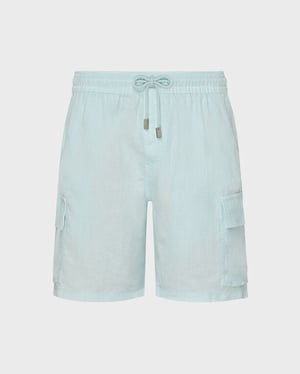 Vilebrequin - Men Linen Cargo Bermuda Shorts Natural Dye - Bermuda - Baie - Blue - Size XXXL