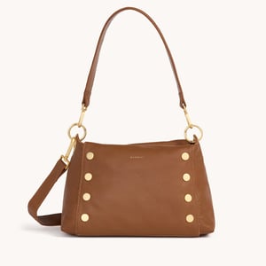 Hammitt Bryant Mahogany Pebble Brushed Gold Red Zip Med