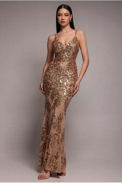 Goddiva Cross Back Diamante Strap Sequin Maxi - Gold