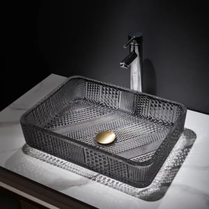Glass Rectangle Black Bathroom Vessel Sink Wash Sink Designs for Bathroom with Drain
