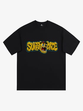 Street Graffiti Trendy Tiger Head Font T-Shirt - Black / XXL