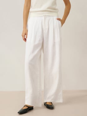 100% Linen Relaxed Fit Straight Leg Trousers KINSLEY - Optic White / XXL