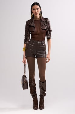 AKIRA Harley Luxe Ultra Crop Moto Jacket In Chocolate | Brown | Size 2X