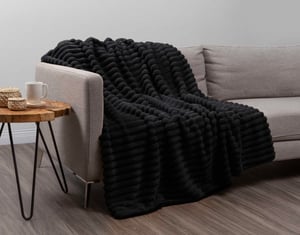 QE Home Channel Plush Throw in Black, Textured